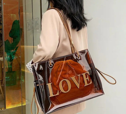 Stylish Clear Brown Love Tote