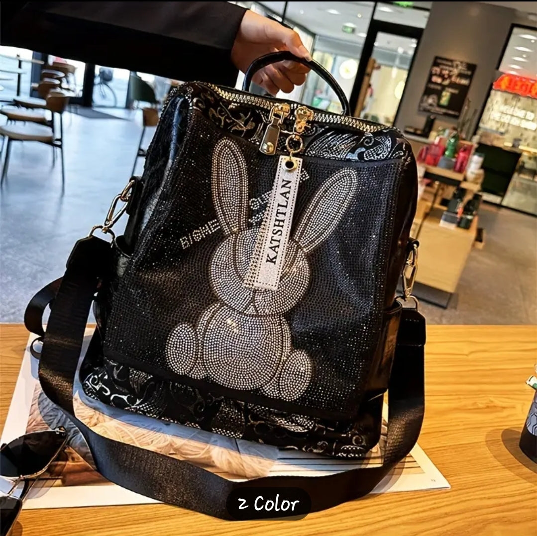 Sparkling Rhinestone Rabbit Backpack Purse